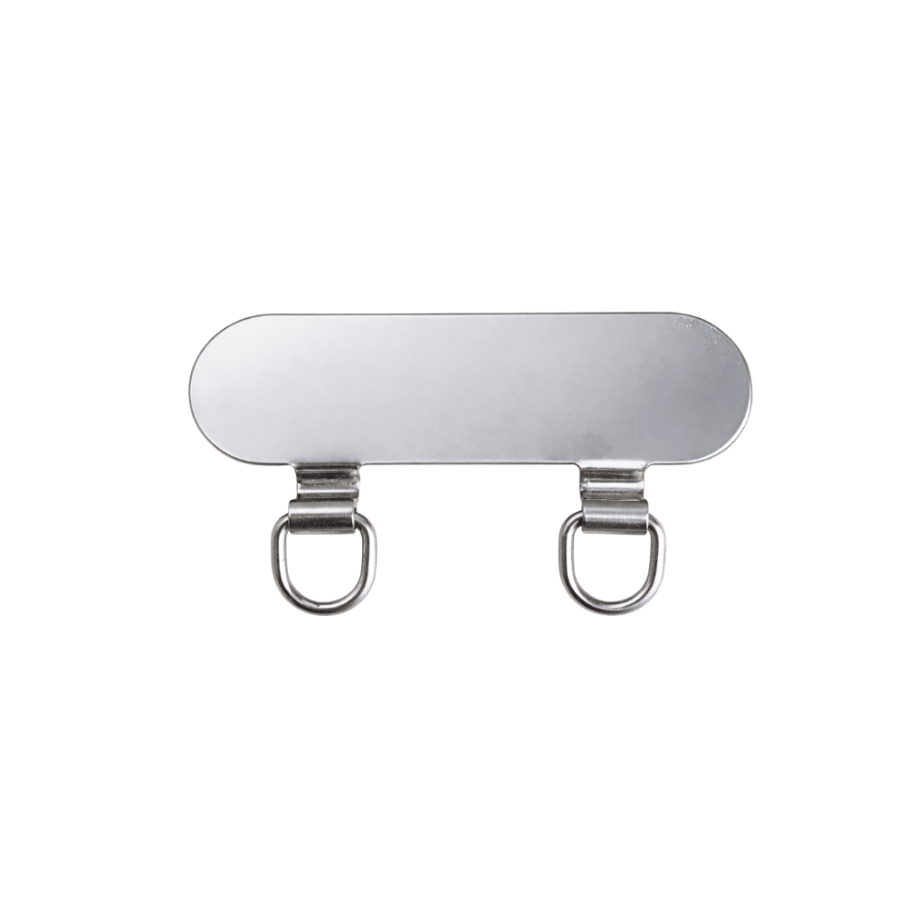 Double Link Metal Thingy for iPhone cases, a dual-link metal connector and phone strap attachment available in silver, fuchsia, and multicolor for Y2K style mobile phone accessories by Build a Caze.