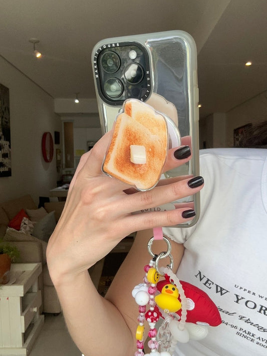 Butter My Bread cute toast and butter themed MagSafe pop holder, yellow and white magnetic pop socket and phone grip accessory.