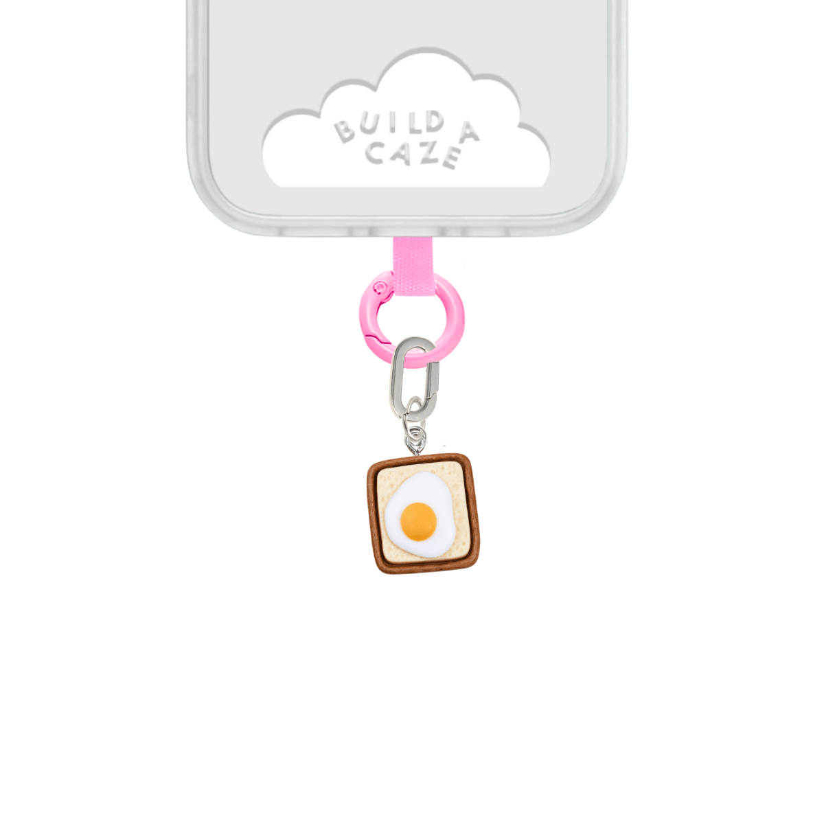 White and brown Eggie Toast Bites Charmie charm and dangly accessory shown against a plain background - Build A Caze