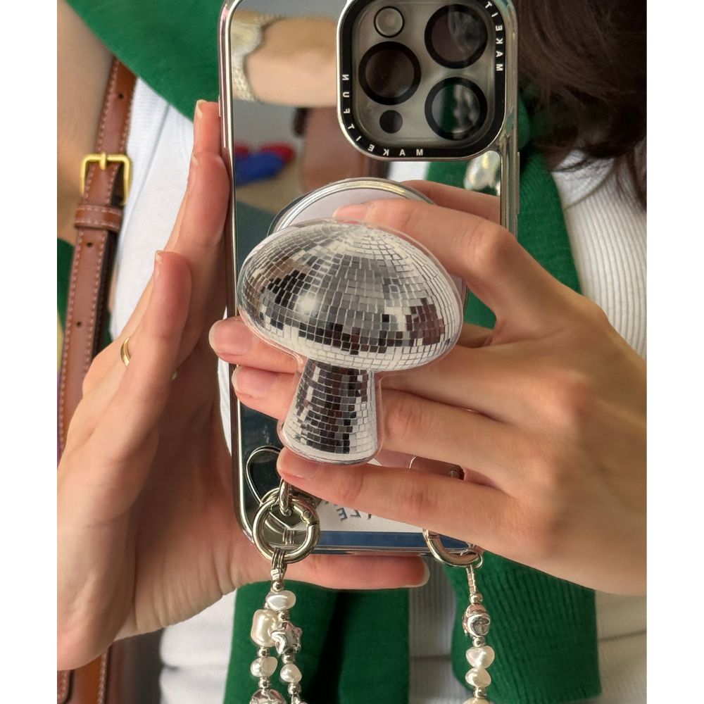 Silver disco ball mushroom magnetic phone grip best phone grip for women Build A Caze