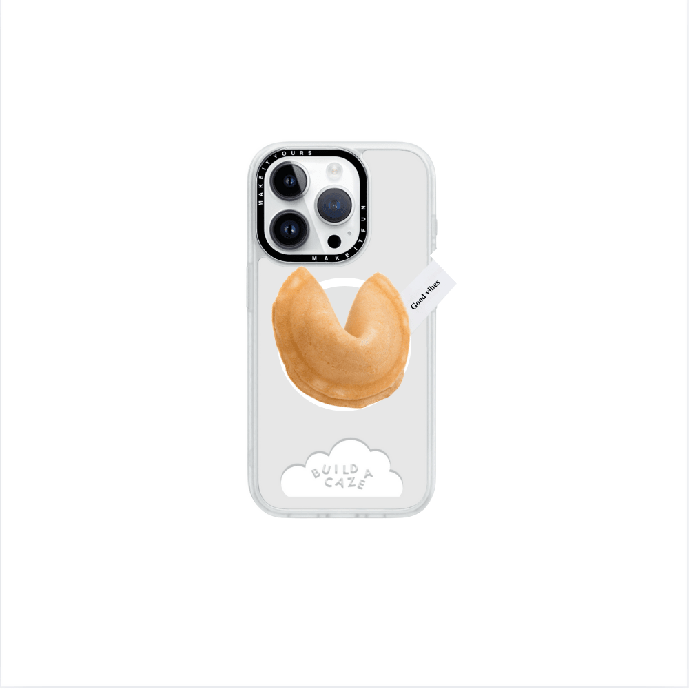 Fortune cookie shaped MagSafe pop holder, beige and brown magnetic pop socket and phone grip accessory for good vibes and daily inspiration.