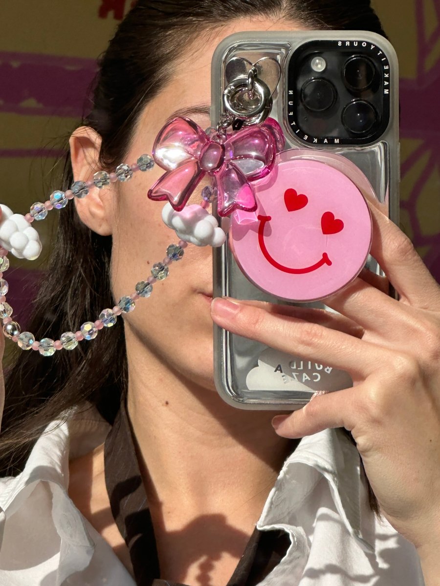 Happy Crush cute themed MagSafe pop holder, stylish magnetic pop socket and phone grip accessory.