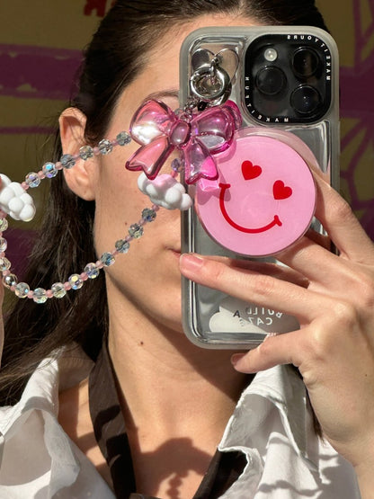 Happy Crush cute themed MagSafe pop holder, stylish magnetic pop socket and phone grip accessory.
