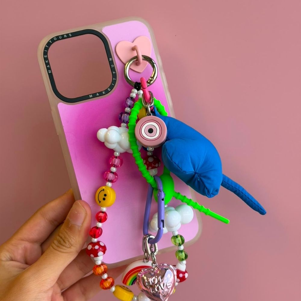 Pink evil eye phone charm phone charms that clip on case Build A Caze