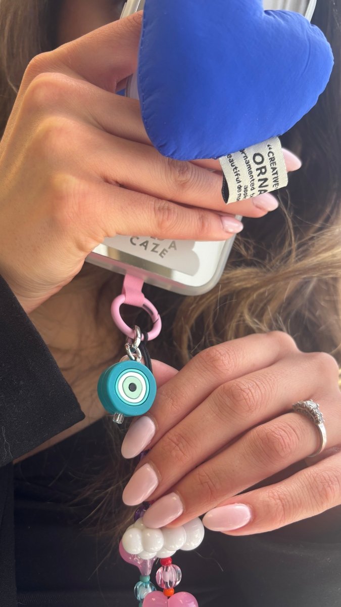Aqua evil eye phone charm phone charms that clip on case Build A Caze