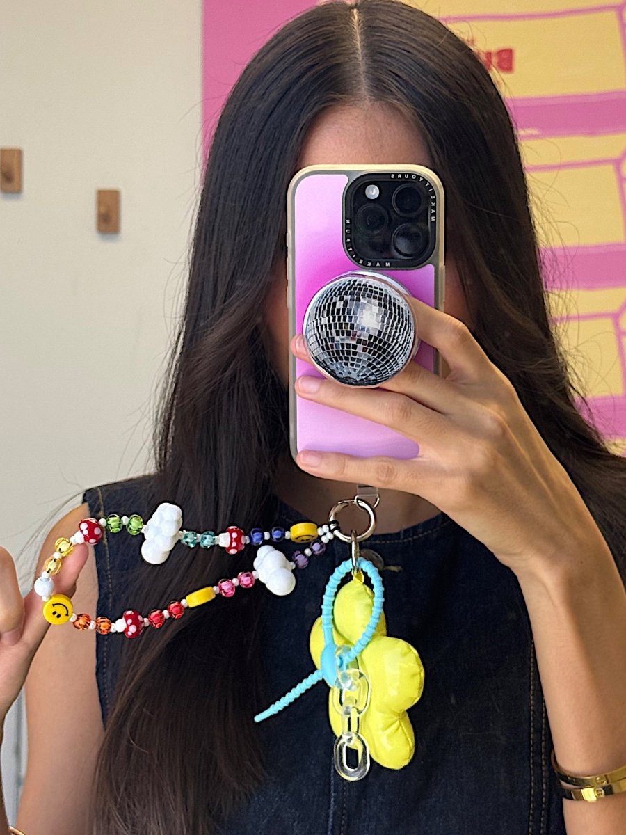 Phone lanyard colorful mushroom charms and vibrant beads Build A Caze