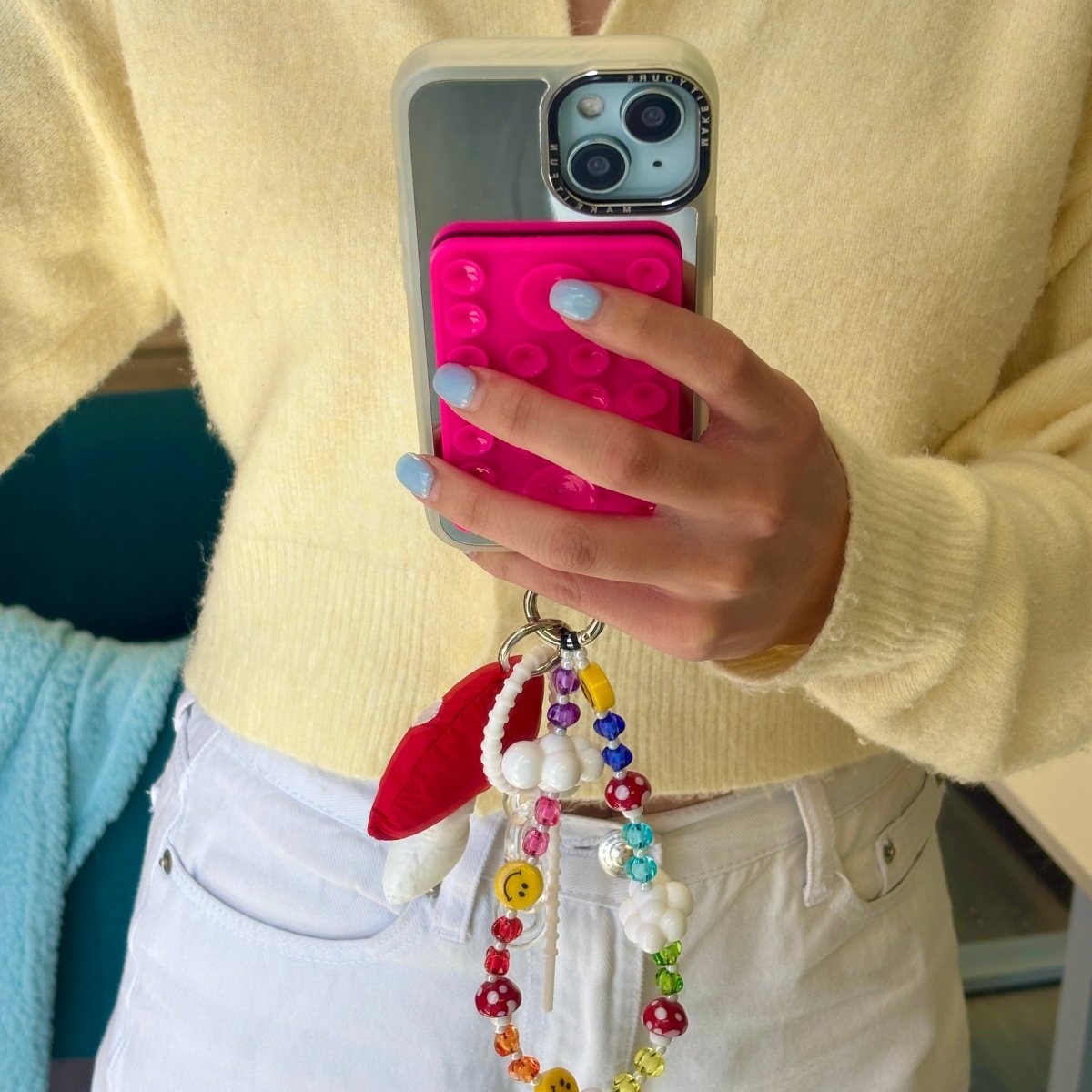 Phone wrist strap cute mushroom charms and colorful beads Build A Caze