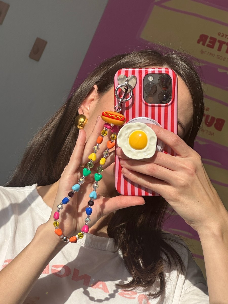 Phone wrist strap colorful rainbow beads and happy smiley face charms Build A Caze