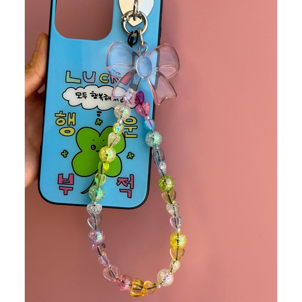 Rainbow crystal beaded phone wrist strap phone strap that attaches to any case Build A Caze