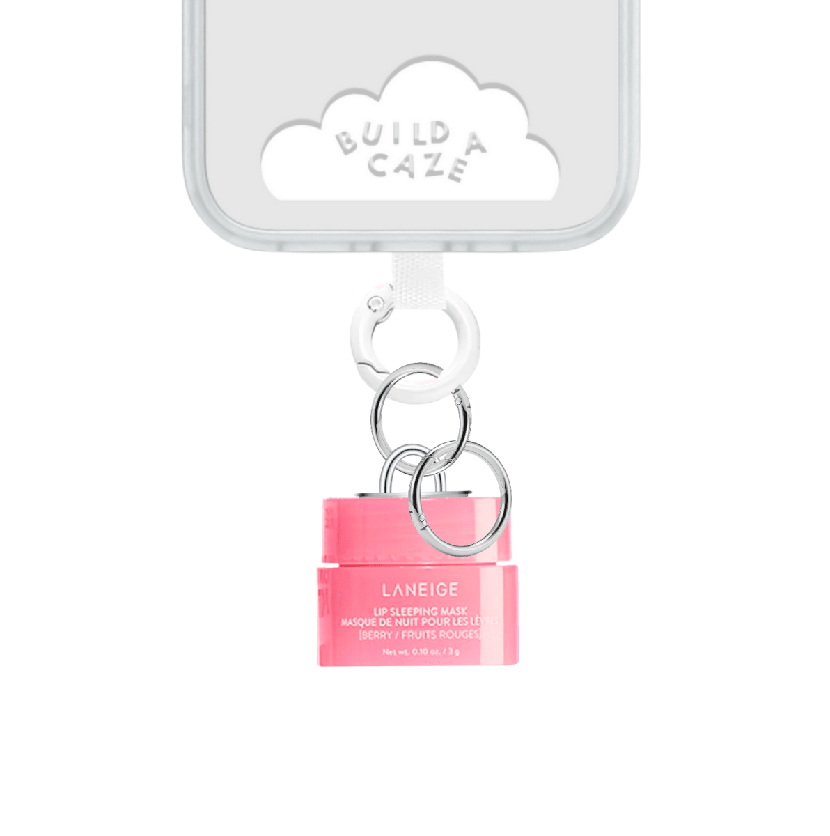 Laneige Mini Lip Gloss Charmie, adorable moisturizing lip balm keychain for phone cases and bags, K-beauty inspired mobile accessory, soft pink lip treatment charm.