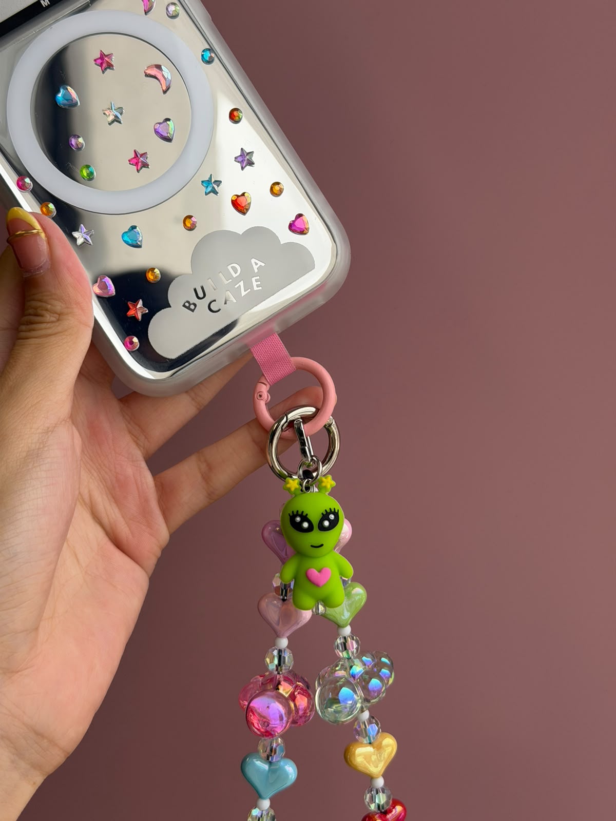 Green alien cell phone charm heart space design Build A Caze
