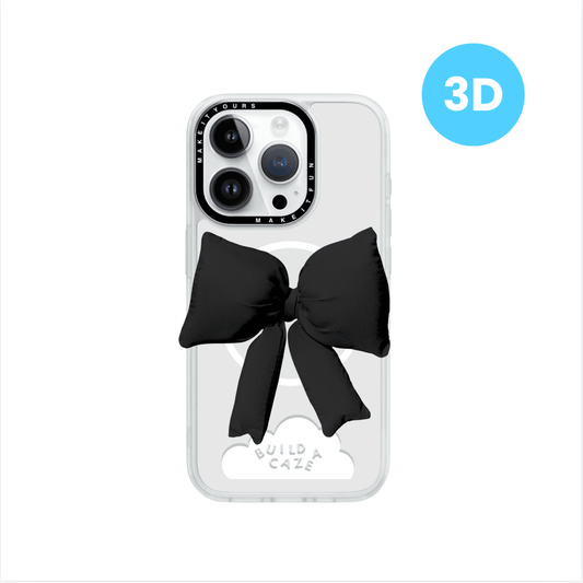 Black puffy bow MagSafe pop holder, cute 3D ribbon magnetic pop socket and phone grip accessory.