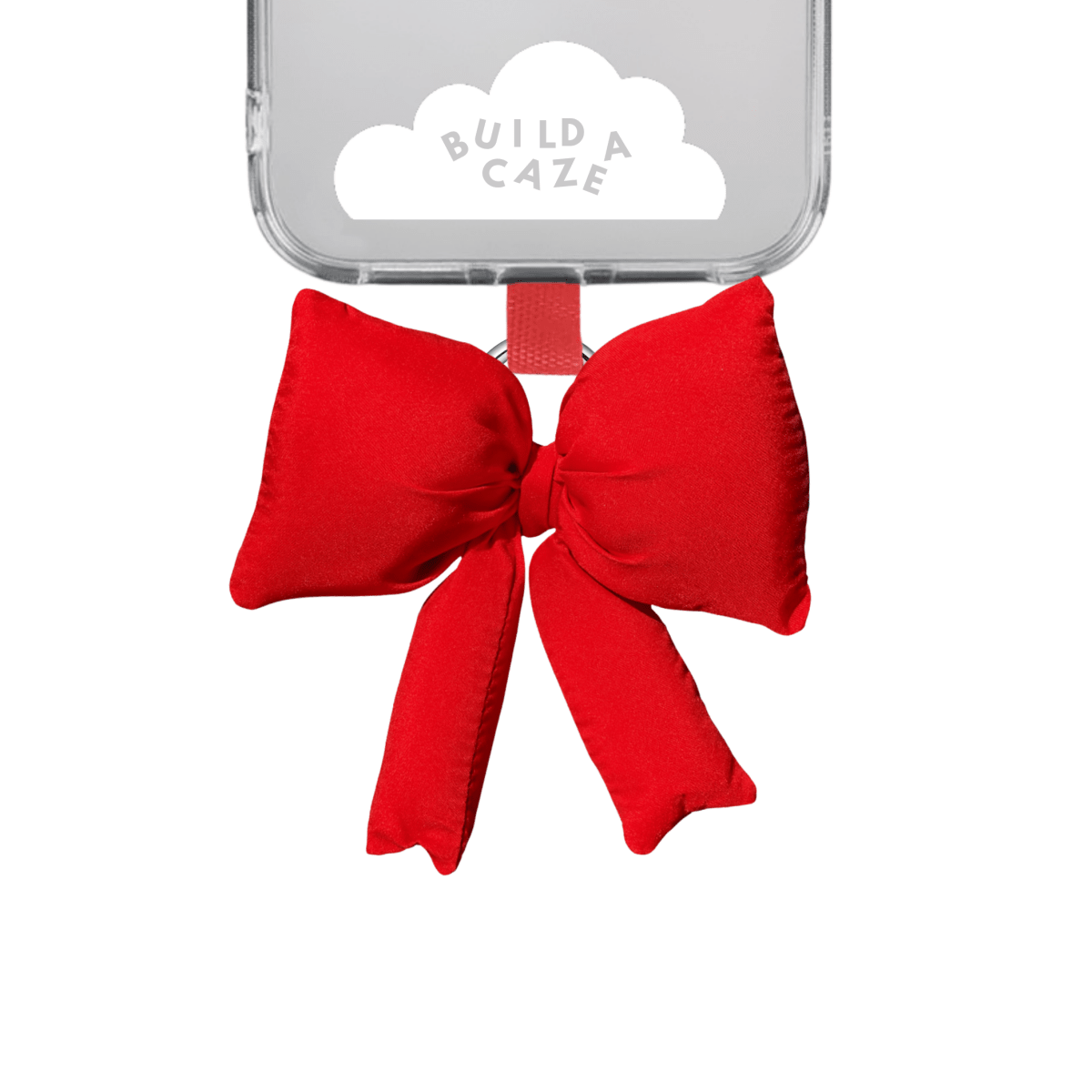 Red puffy bow keychain, stylish charm for phone cases and bags, trendy bow accessory for mobile phones, cute red bow pendant for keychains and backpacks.