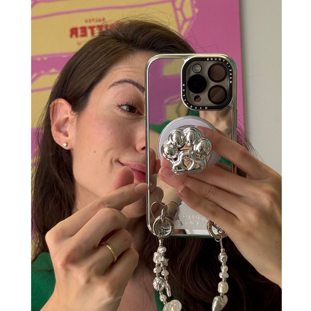 Silver chrome paw print magnetic phone grip best phone grip for women Build A Caze
