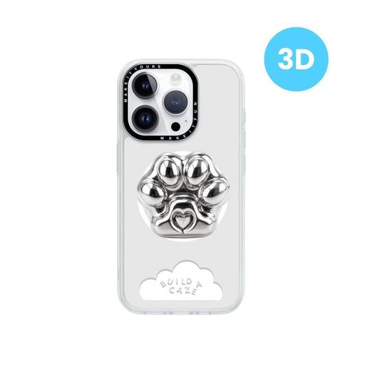 Silver chrome 3D paw print magnetic phone grip MagSafe compatible Build A Caze