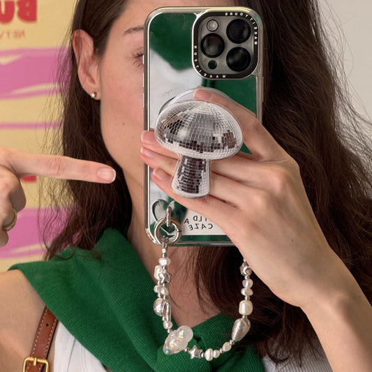 Silver pearl beaded phone wrist strap phone strap that attaches to any case Build A Caze