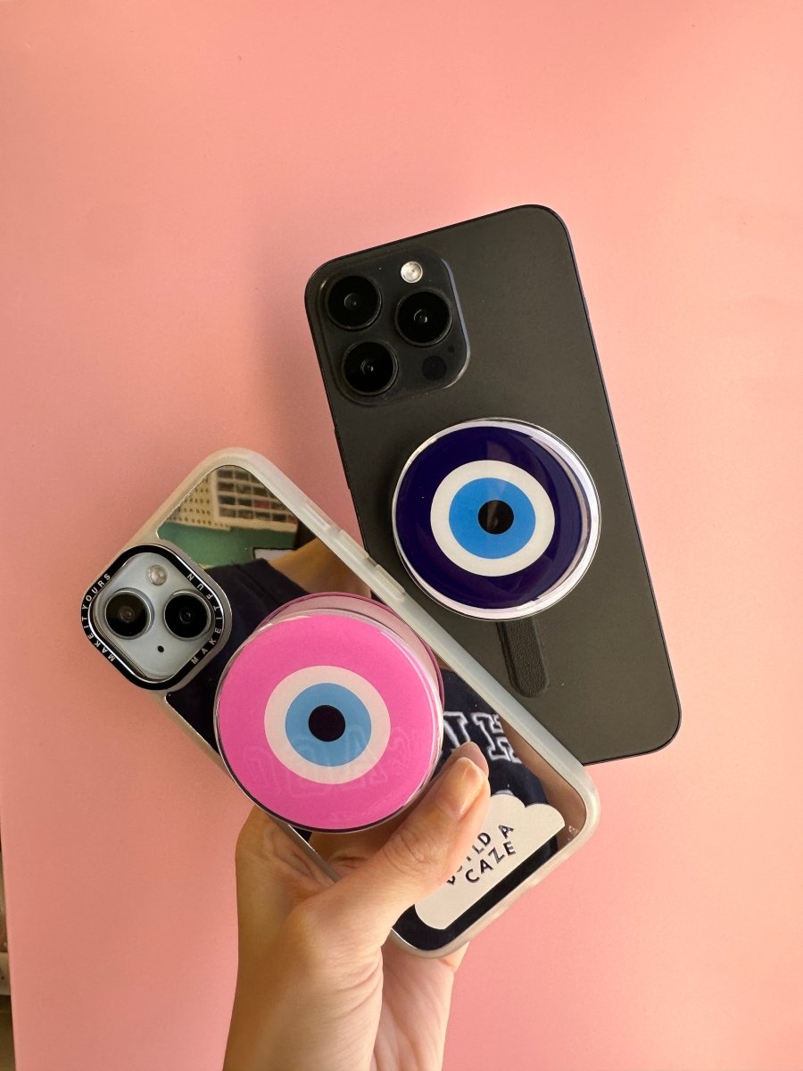Pink Got My Eye On You pink evil eye MagSafe pop holder, cute protective eye magnetic pop socket and phone grip accessory.