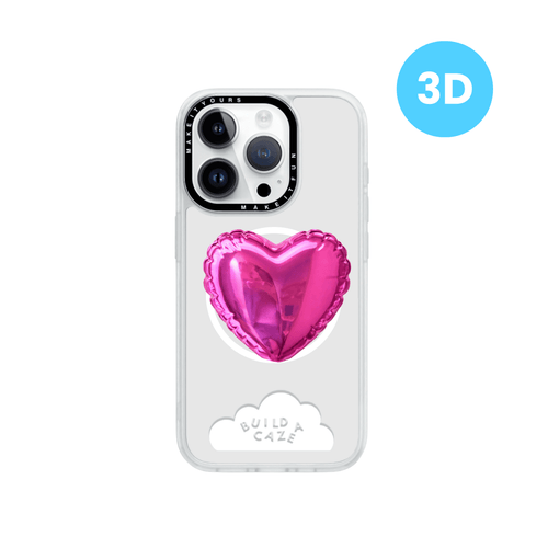 Pink heart pop balloon magsafe pop holder, shimmering metallic pink heart magnetic pop socket and phone grip accessory.