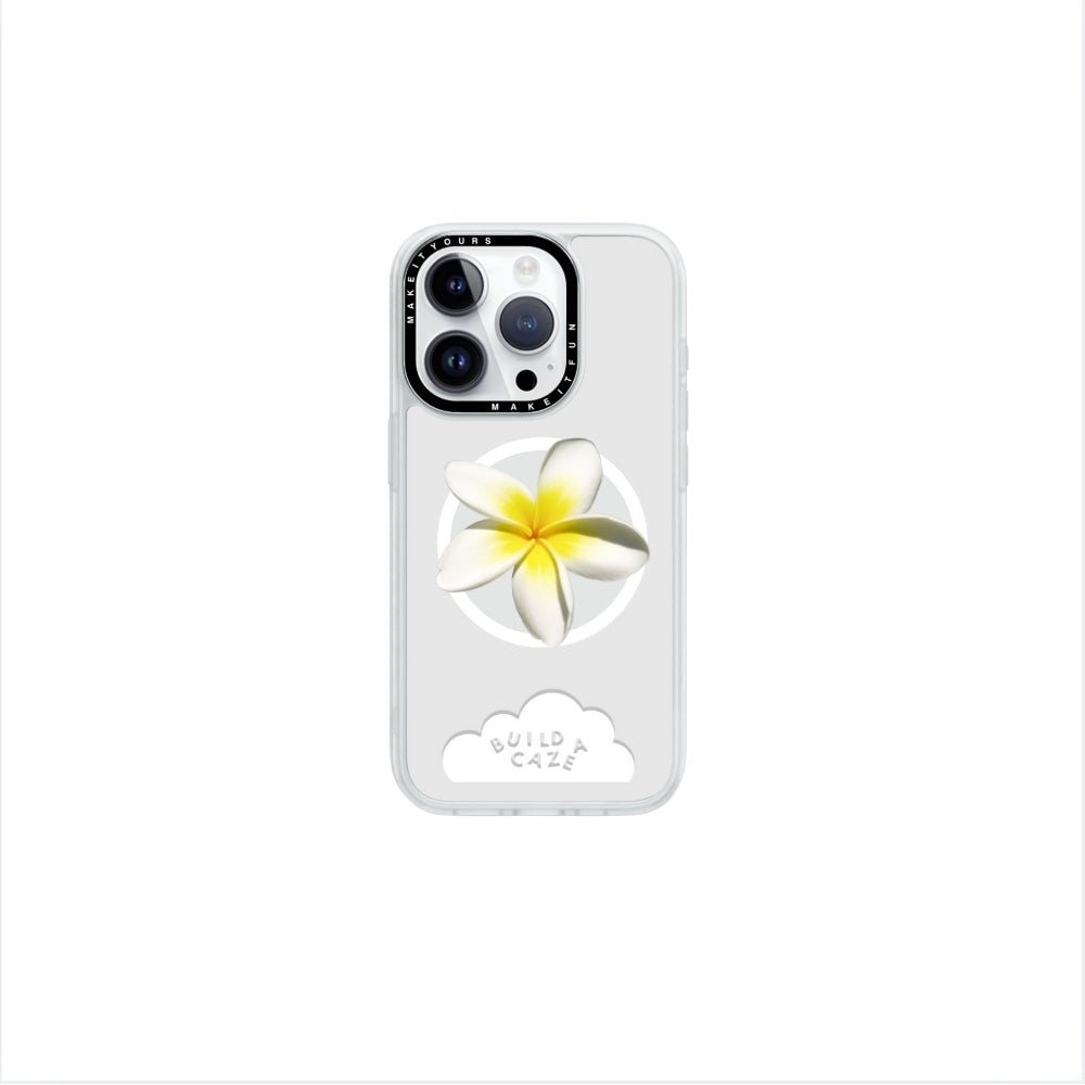 Plummie Baby plumeria flower MagSafe pop holder, cute white and yellow floral magnetic pop socket and phone grip accessory.