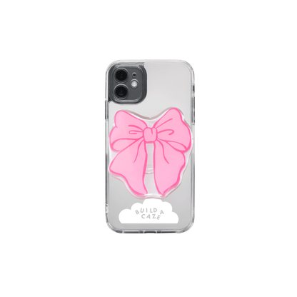 Poppy bow pop holder, cute pink bow shaped magsafe magnetic pop socket and phone grip accessory.
