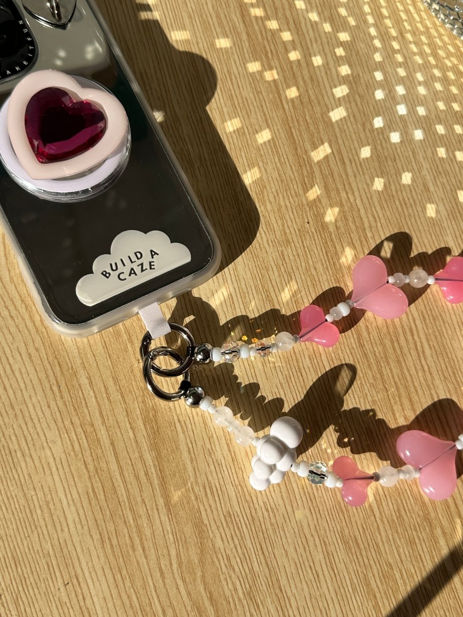 Phone lanyard vibrant red heart-shaped beads Build A Caze