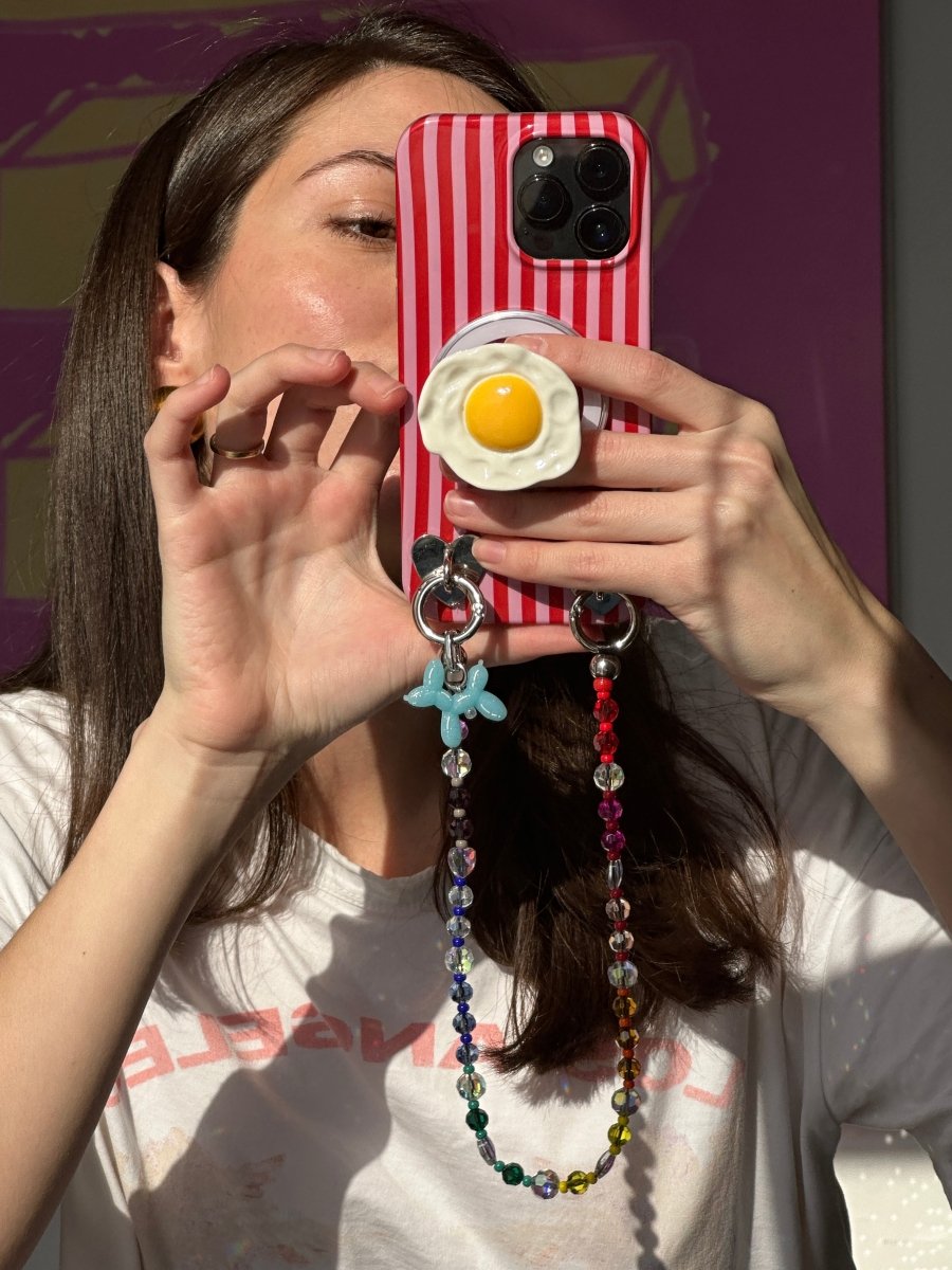 Phone wrist strap vibrant rainbow-colored beads Build A Caze