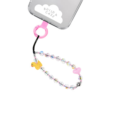 Beaded phone strap pink heart charm cell phone lanyard Build A Caze