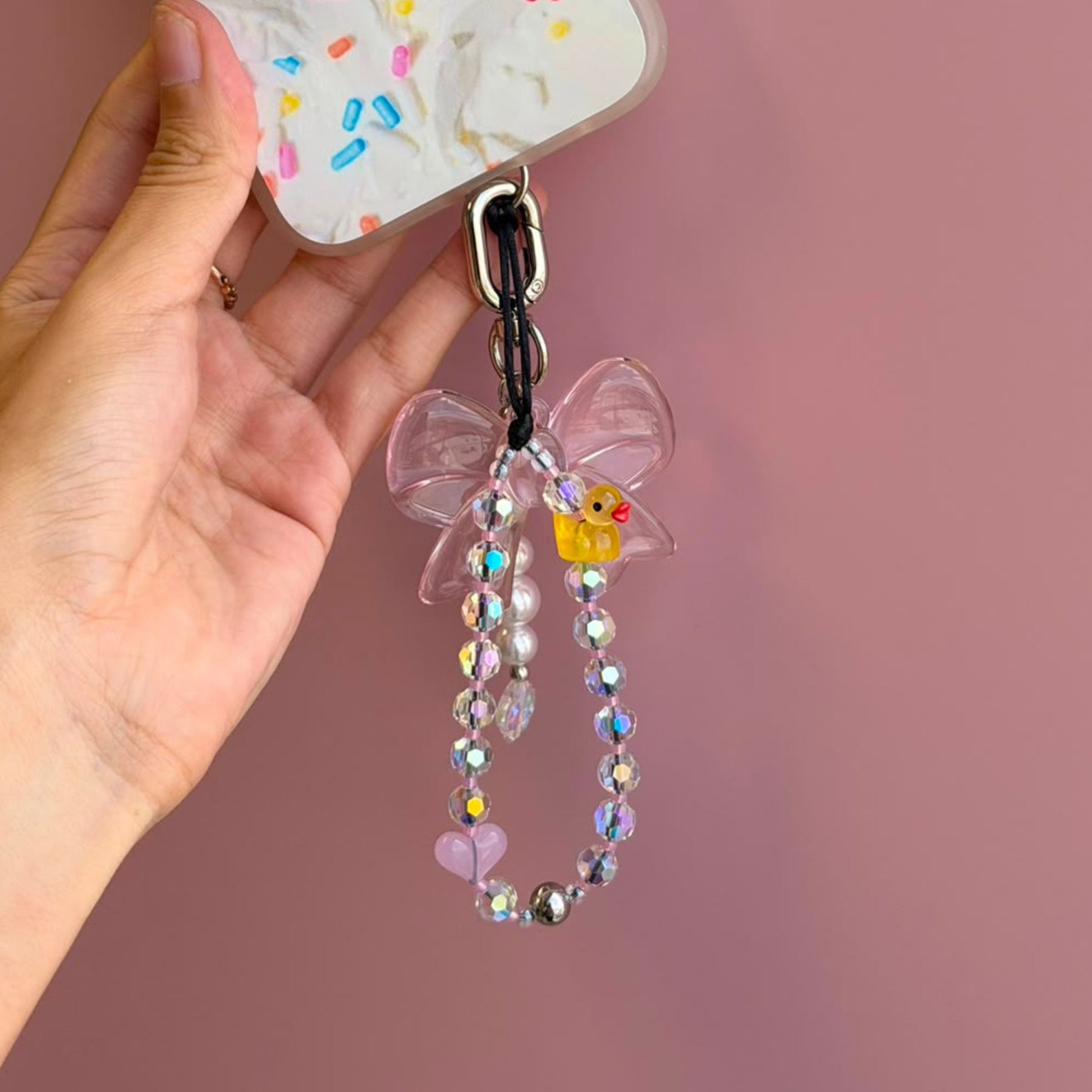 Beaded phone strap yellow duck charm phone strap Build A Caze