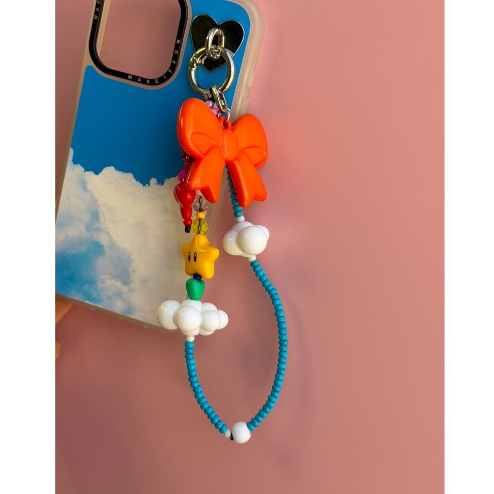 Rainbow beaded phone wrist strap bow charm cute phone accessories Build A Caze