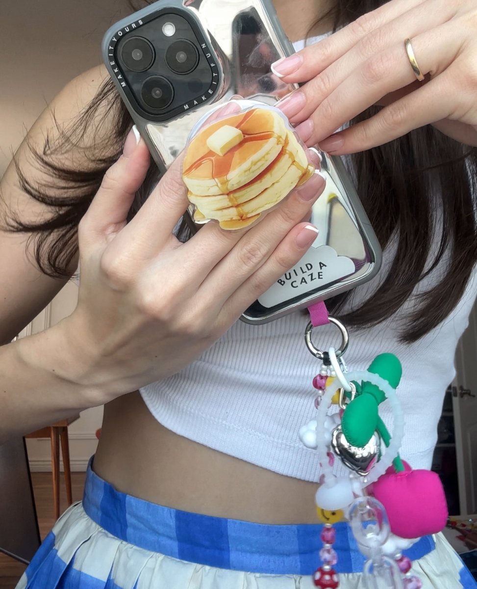 Stack of pancakes MagSafe pop holder, cute breakfast themed magnetic pop socket and phone grip accessory.