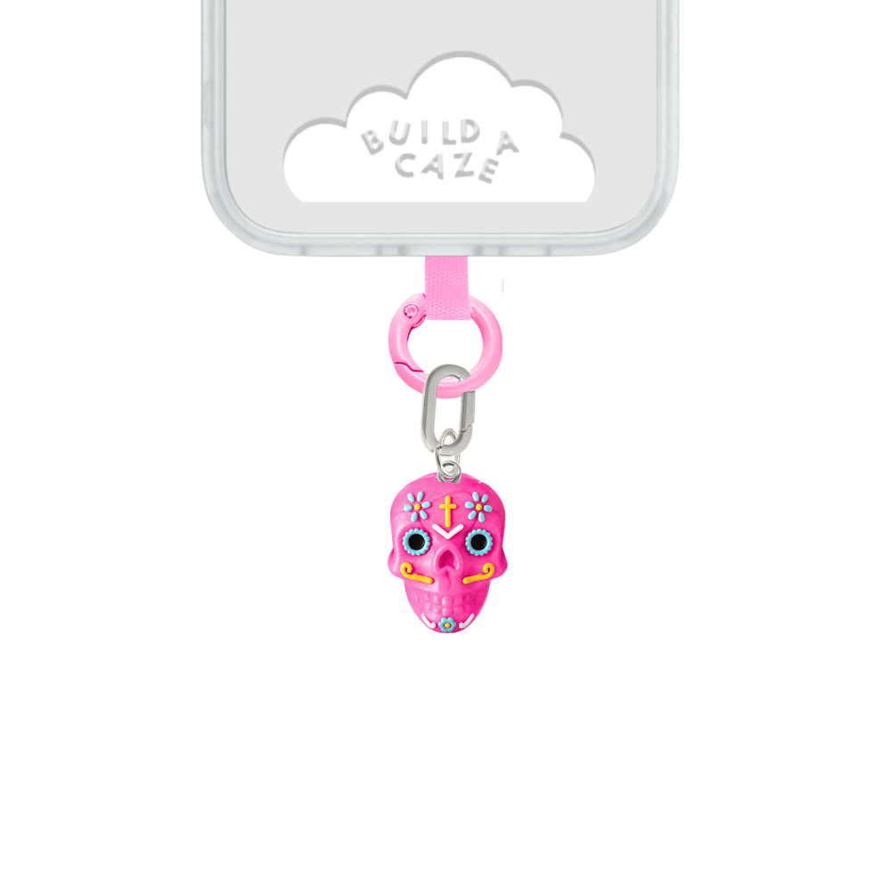 Pink sugar skull cell phone charm Day of the Dead design Build A Caze