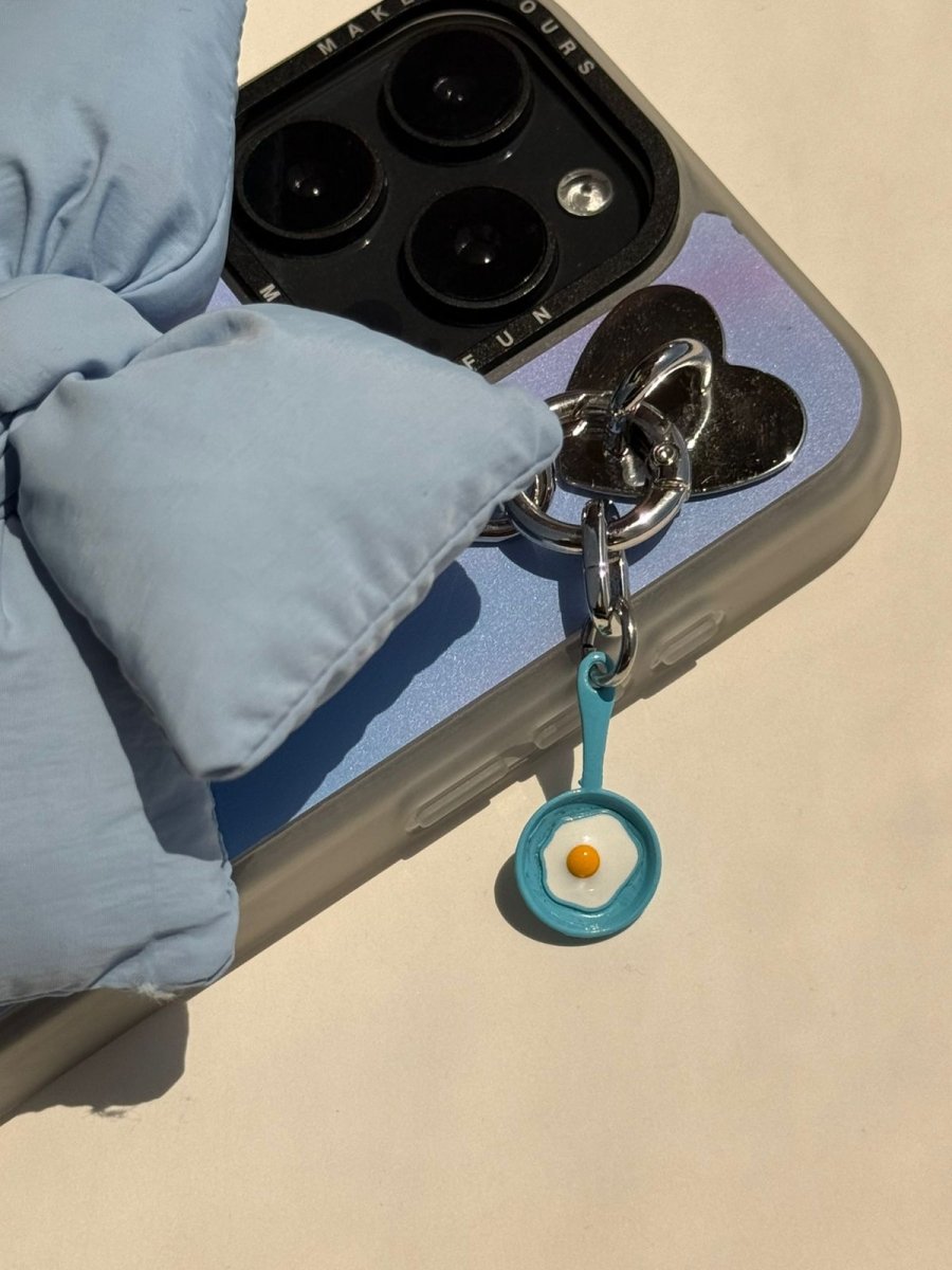 Blue frying pan fried egg phone charm phone accessory charm cute phone accessories Build A Caze