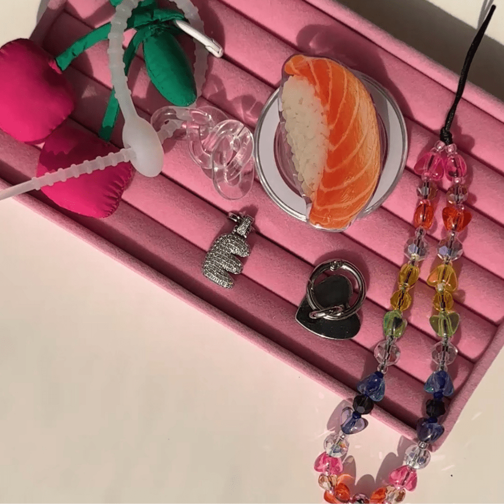 Phone lanyard vibrant candy-colored heart charms Build A Caze