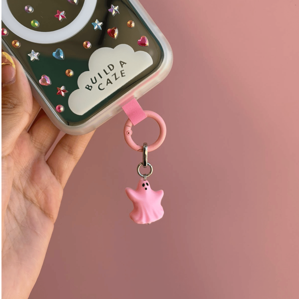 Pink ghost phone charms that clip on case ghost shape Build A Caze