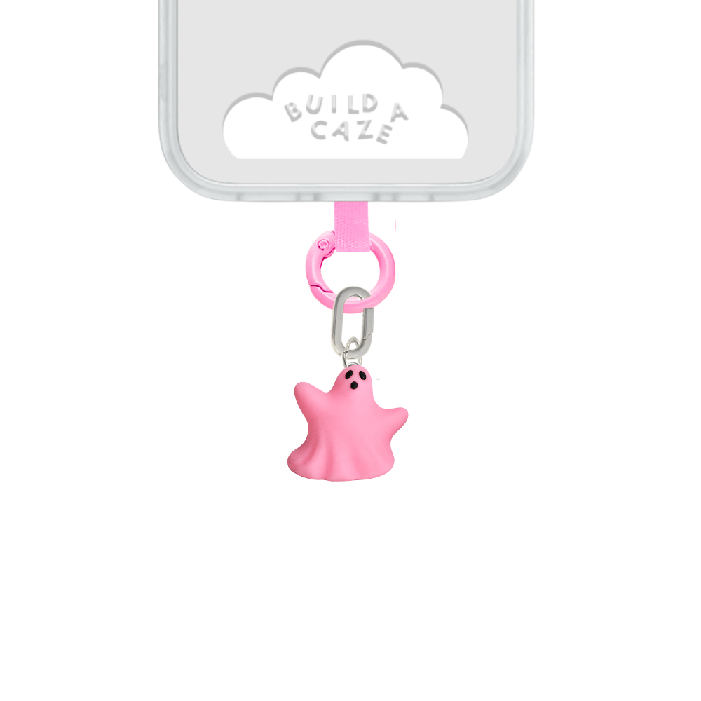 Pink ghost cell phone charm clips onto any phone case Build A Caze
