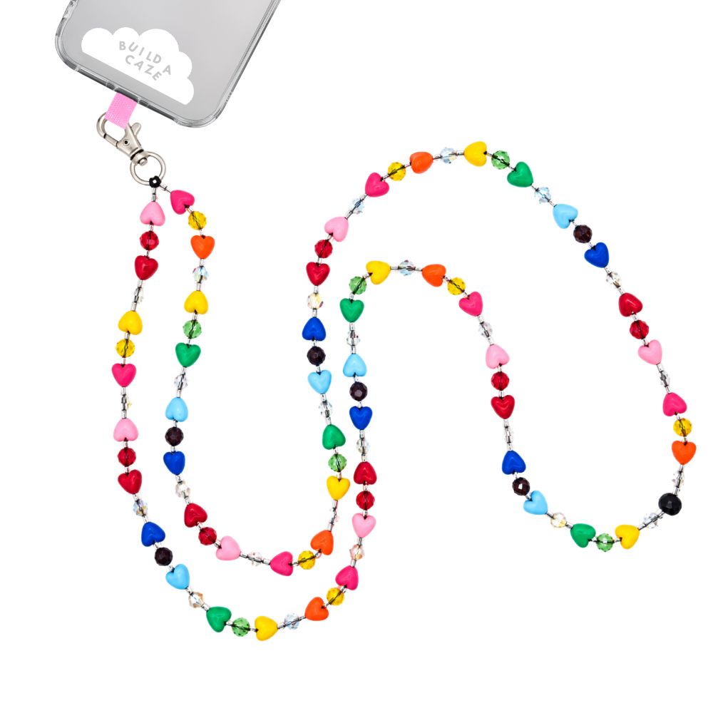 Colorful rainbow heart beaded phone lanyard crossbody cute phone wrist strap for women Build A Caze