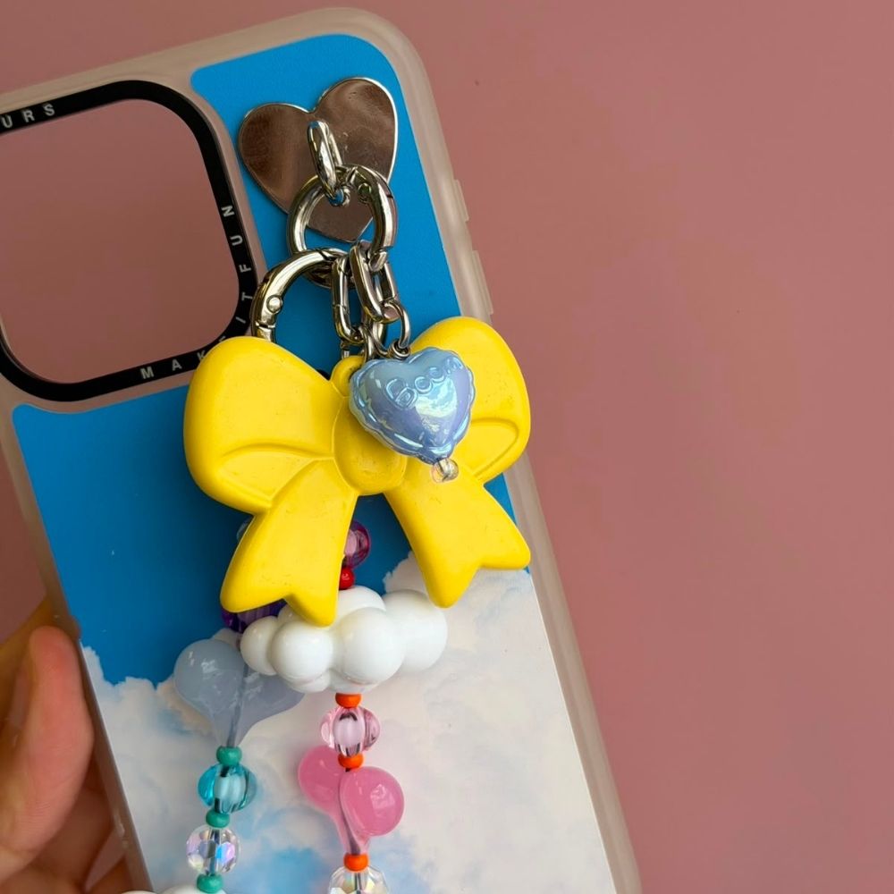 Sky blue iridescent heart phone charm phone charms that clip on case Build A Caze