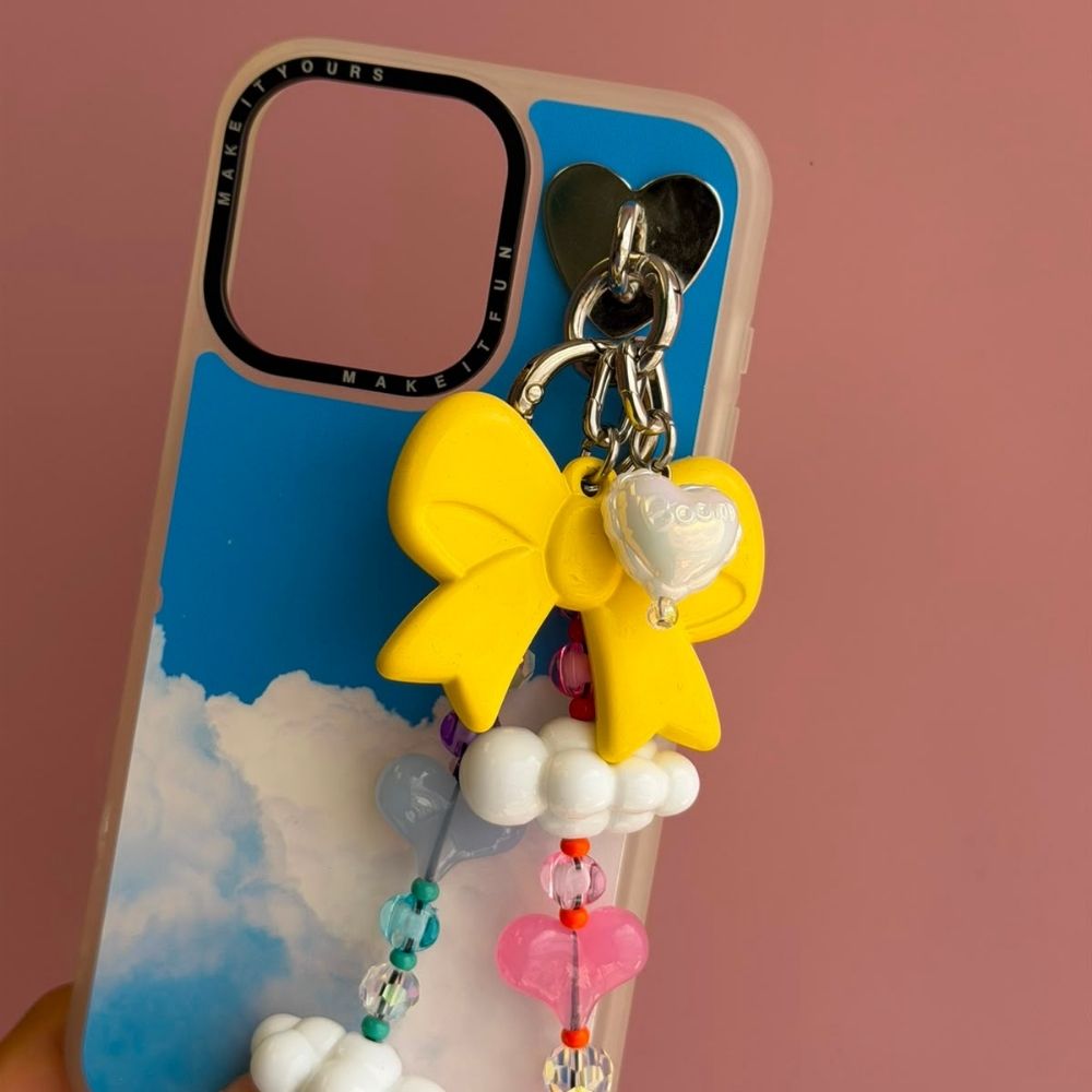 White iridescent heart phone charm phone charms that clip on case Build A Caze