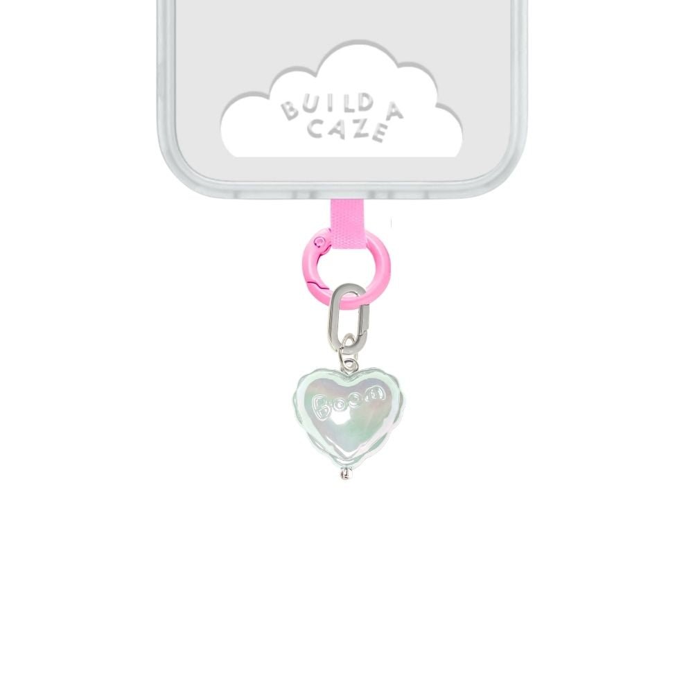 White iridescent heart cell phone charm cute phone charms for women Build A Caze