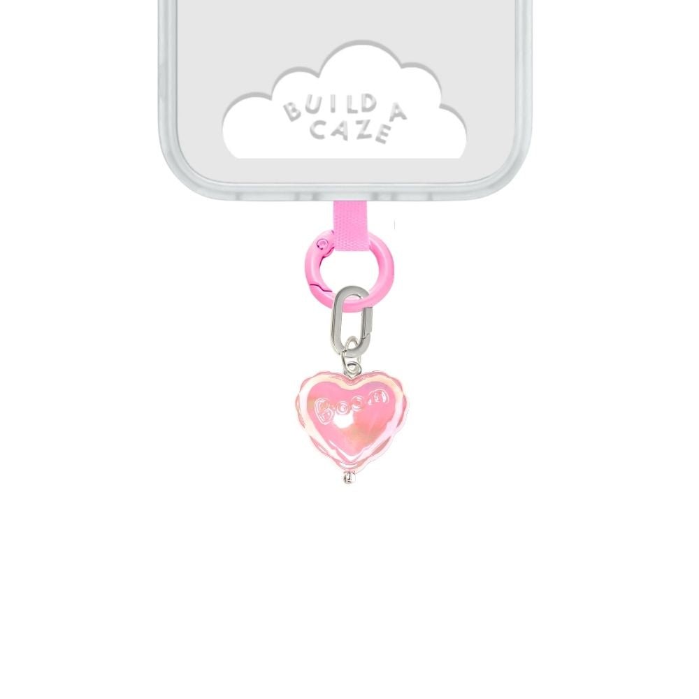 Pink iridescent heart cell phone charm cute phone charms for women Build A Caze