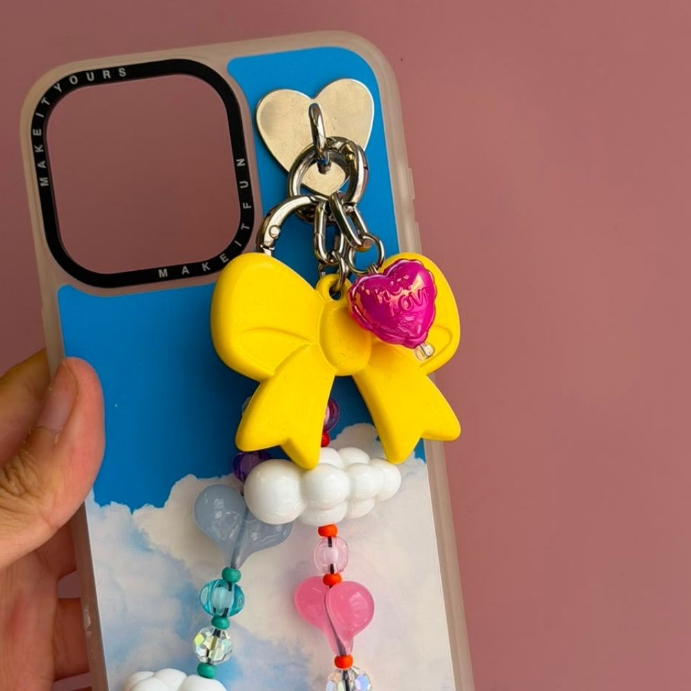 Magenta iridescent heart phone charm phone charms that clip on case Build A Caze