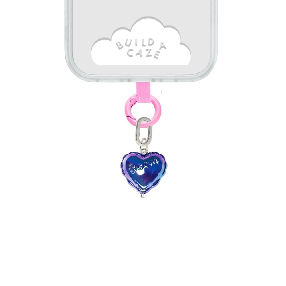 Blue iridescent heart cell phone charm cute phone charms for women Build A Caze