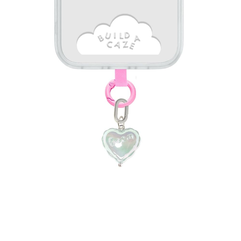 White iridescent heart cell phone charm cute phone charms for women Build A Caze
